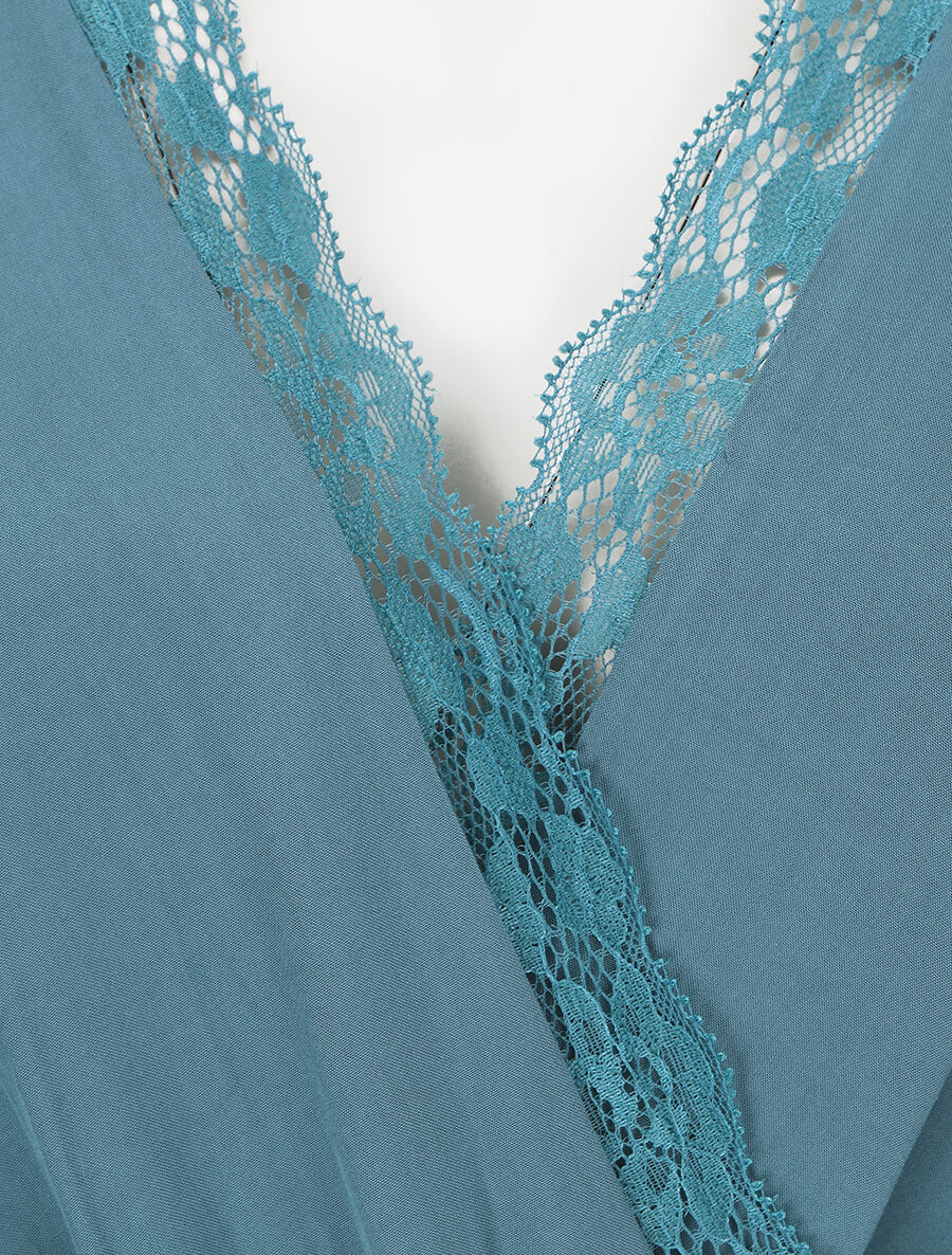 Mouwloze wijde jumpsuit met overslag - Blauwgroen - Image 3