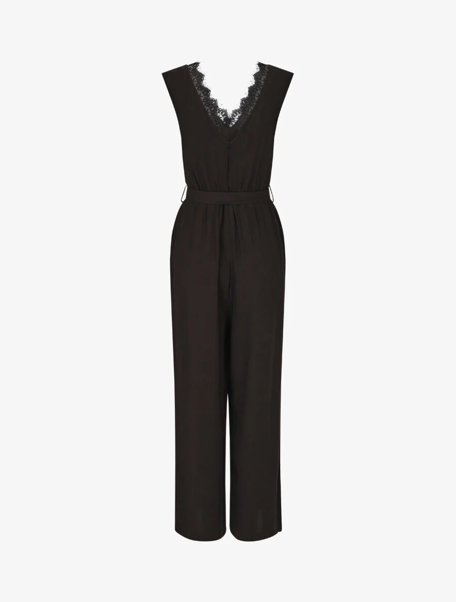 Mouwloze wijde jumpsuit met V-hals - zwart - Image 2
