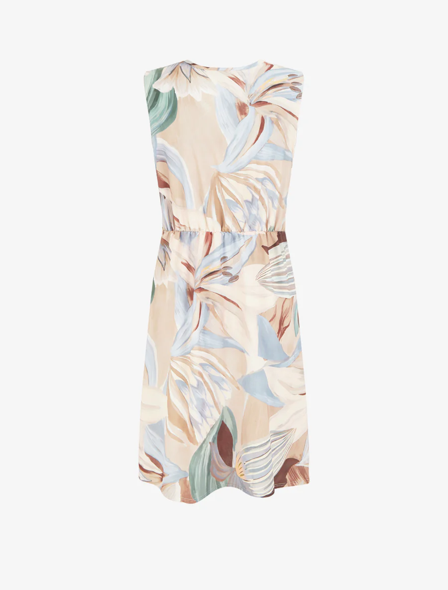 Mouwloze wikkeljurk met leliebloemenprint. - Beige - Image 2