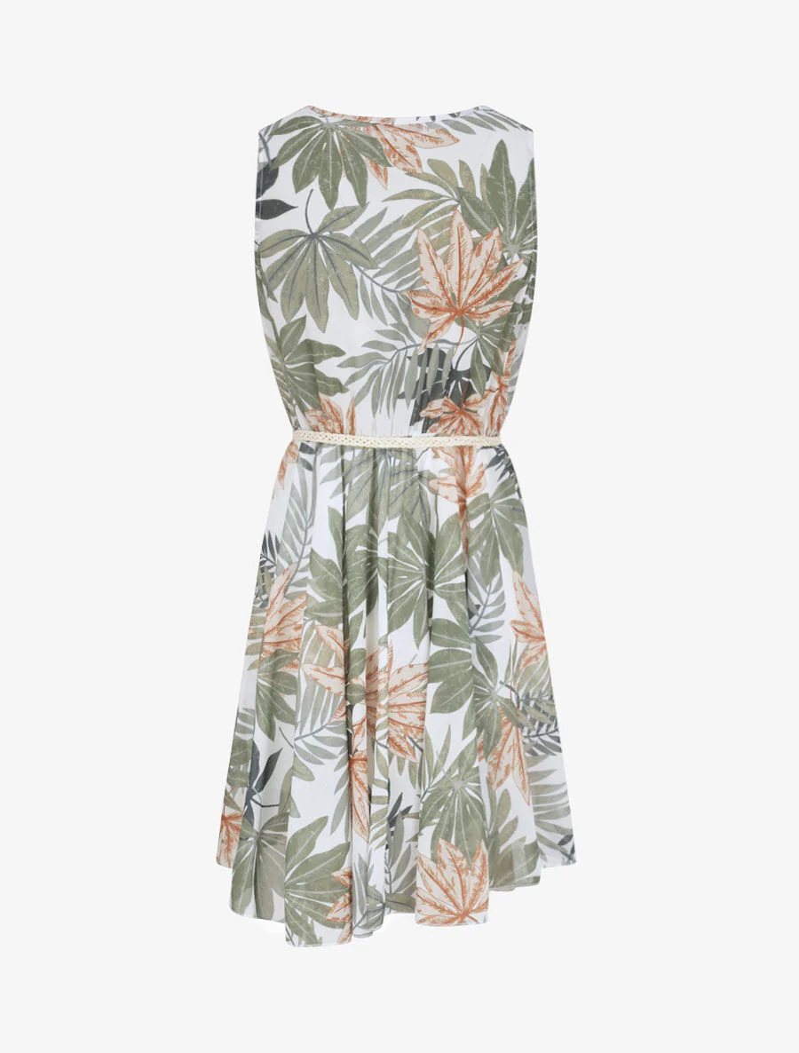 Mouwloze skaterjurk met tropische print - Wit - Image 2