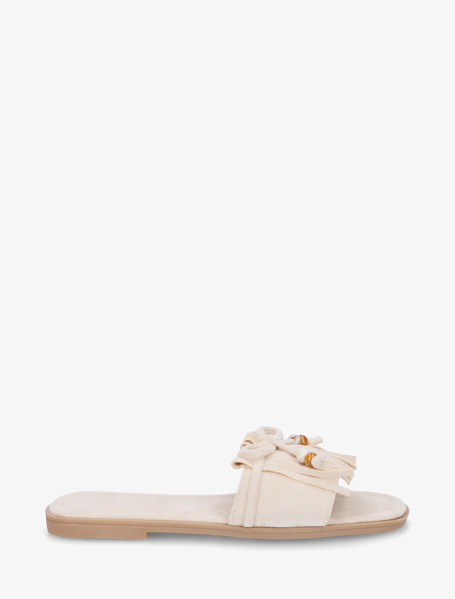 Muilezels in suède met franjes en strik - Beige