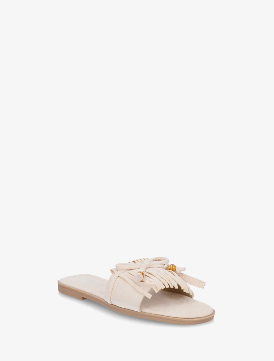 Muilezels in suède met franjes en strik - Beige - Image 2