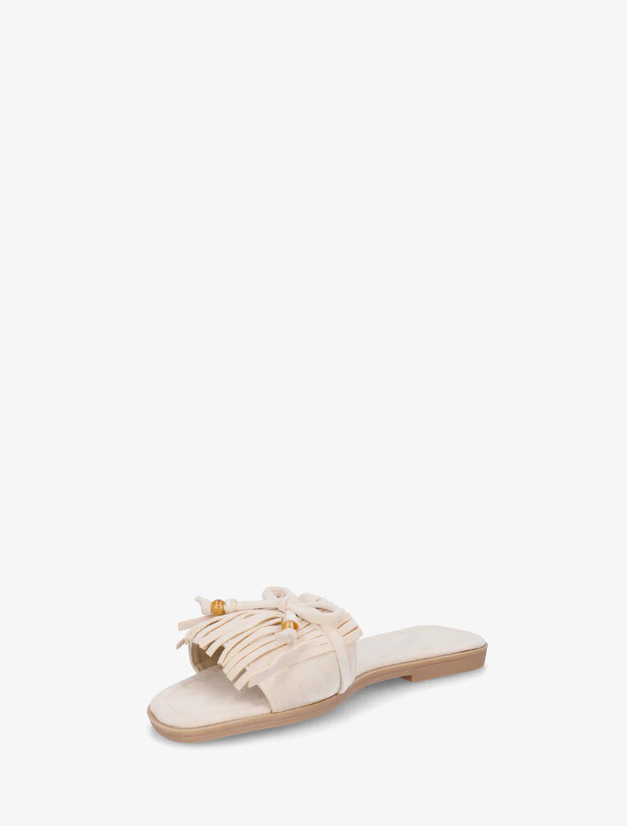 Muilezels in suède met franjes en strik - Beige - Image 3