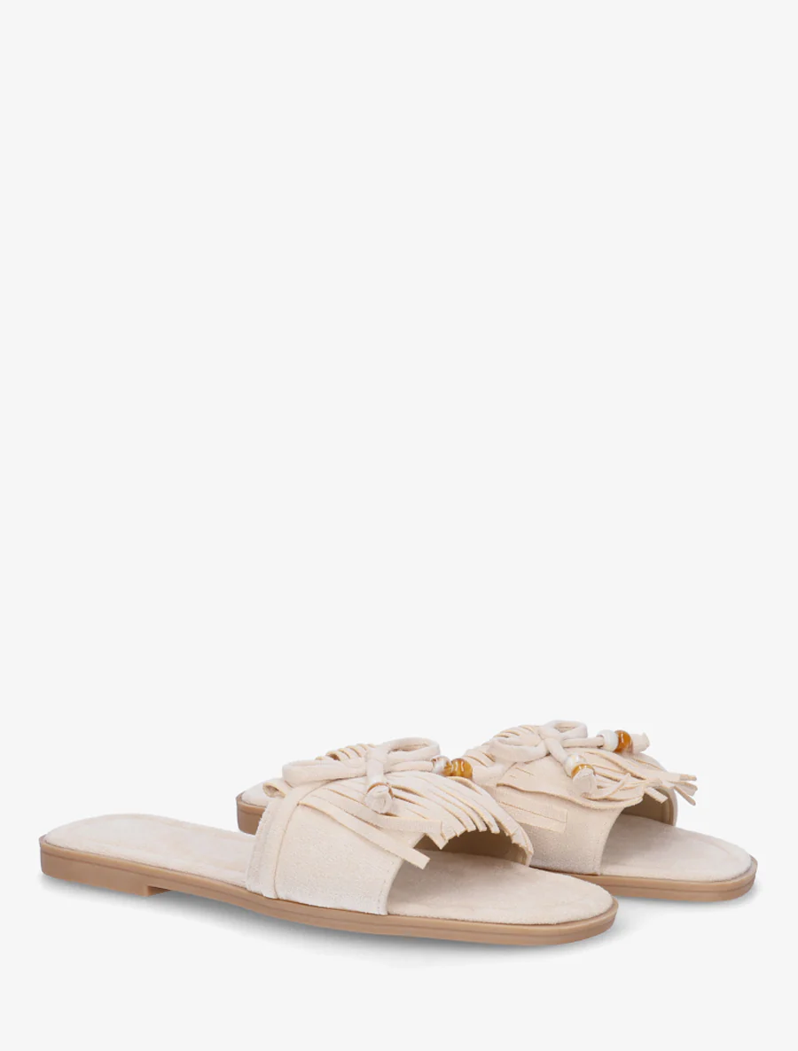Muilezels in suède met franjes en strik - Beige - Image 4