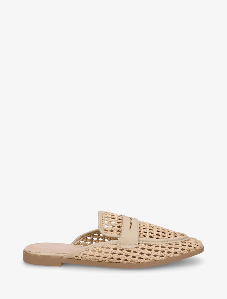 Muiltjes in mocassin-stijl met gevlochten effect - Donker beige