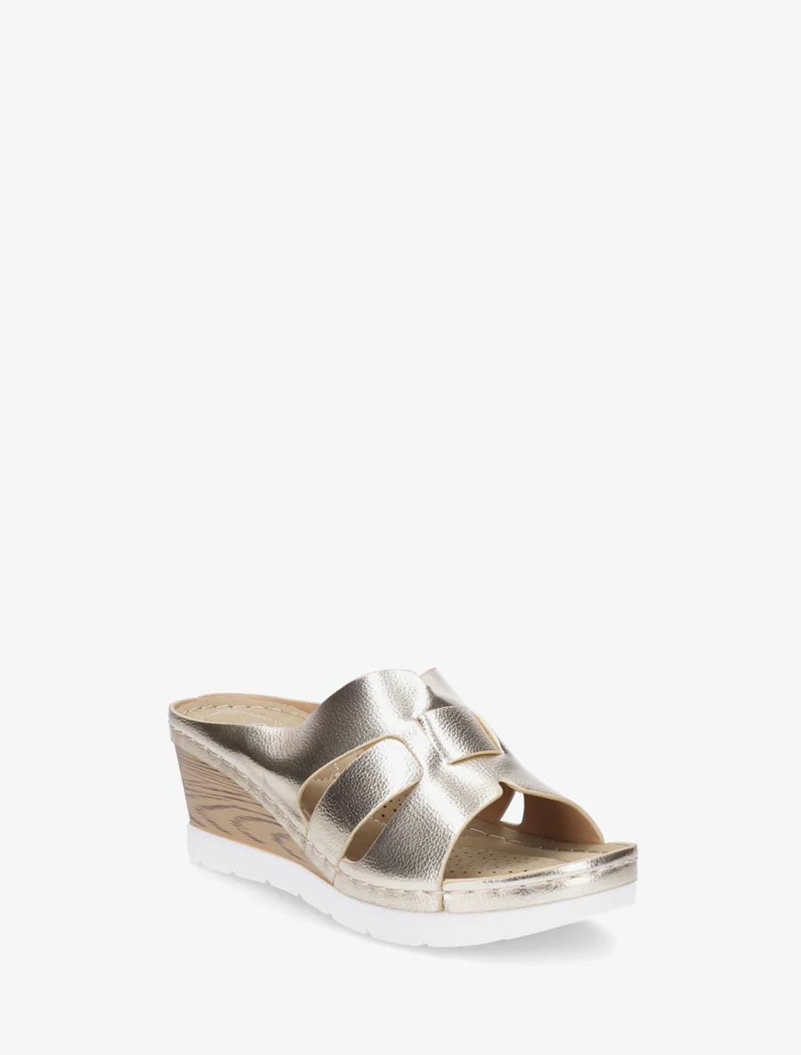 Muiltjes met houten zool effect - Goud - Image 2