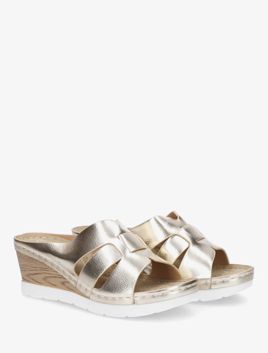 Muiltjes met houten zool effect - Goud - Image 4