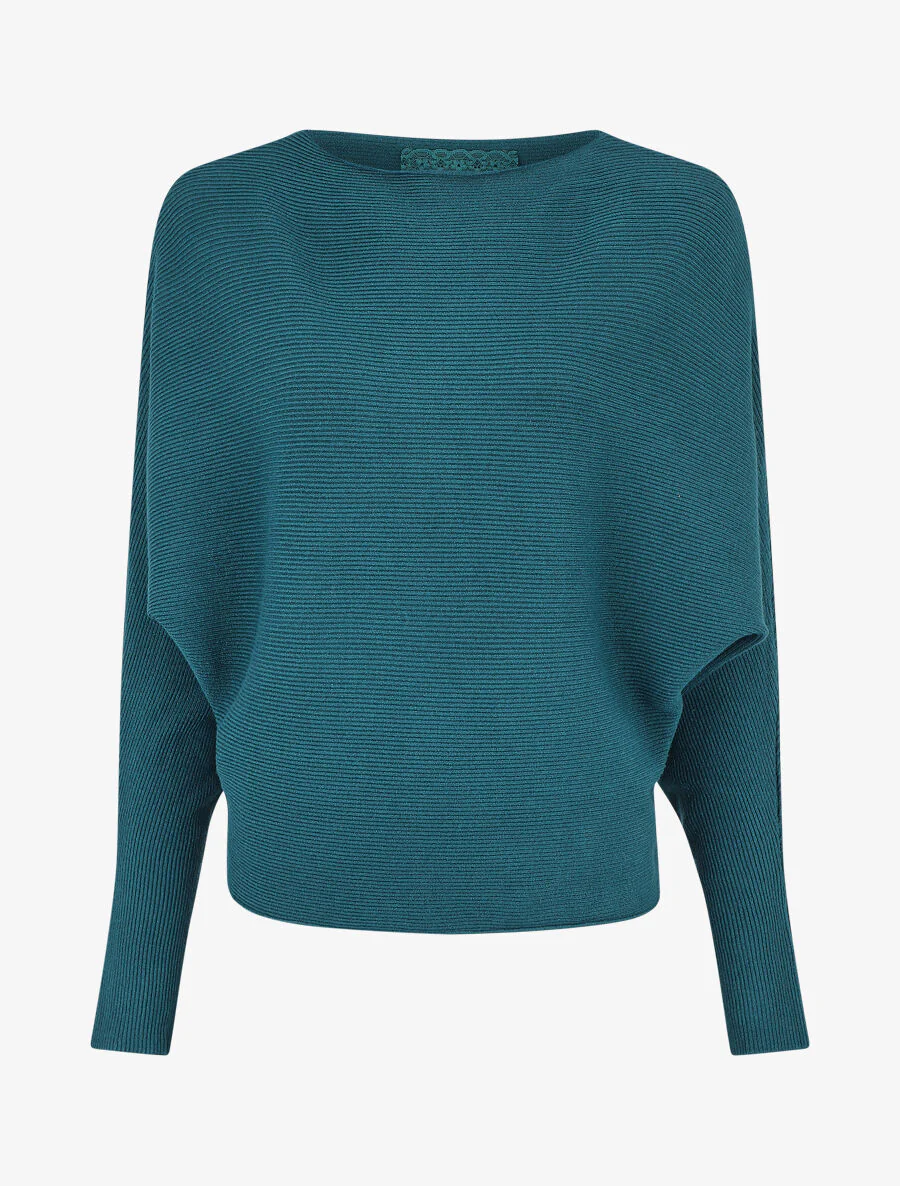 Nauwsluitend trui met boothals - Blauwgroen