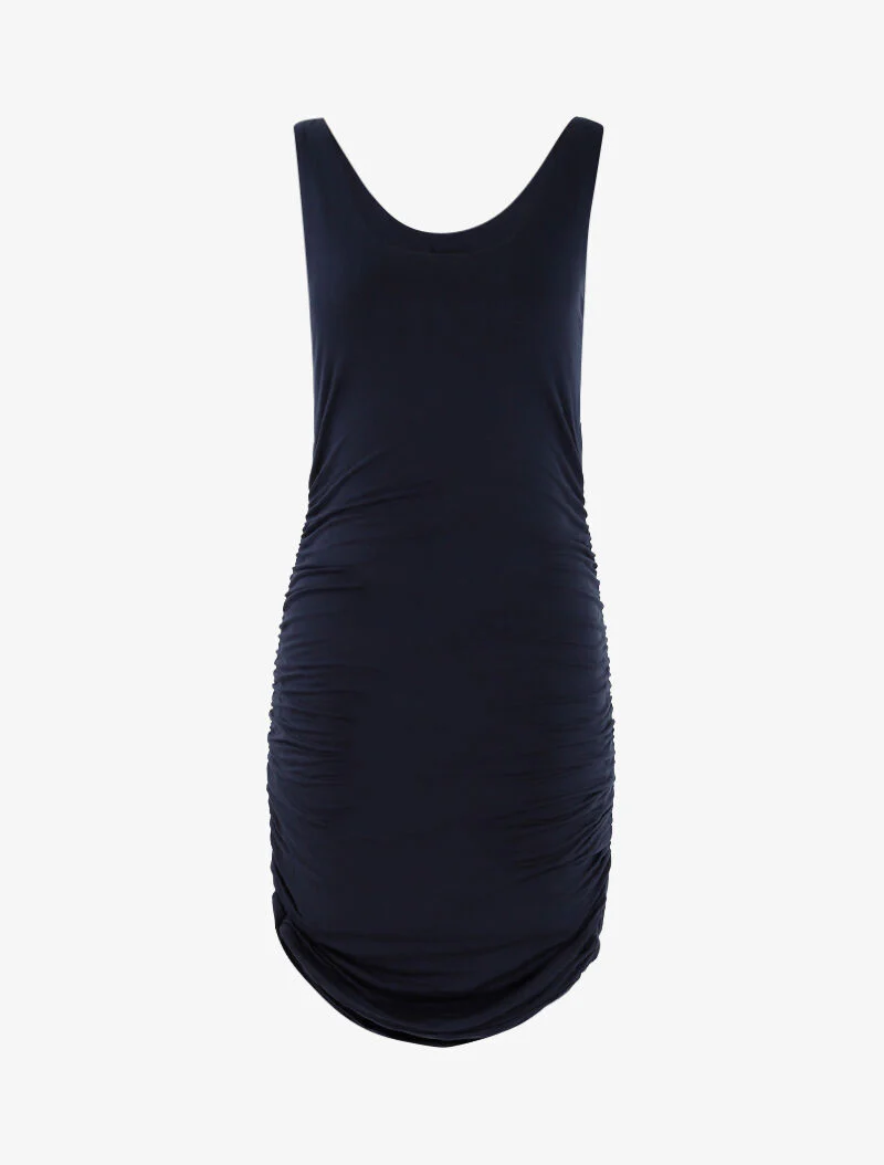 Nauwsluitende jurk met geplooide zijkanten - marineblauw