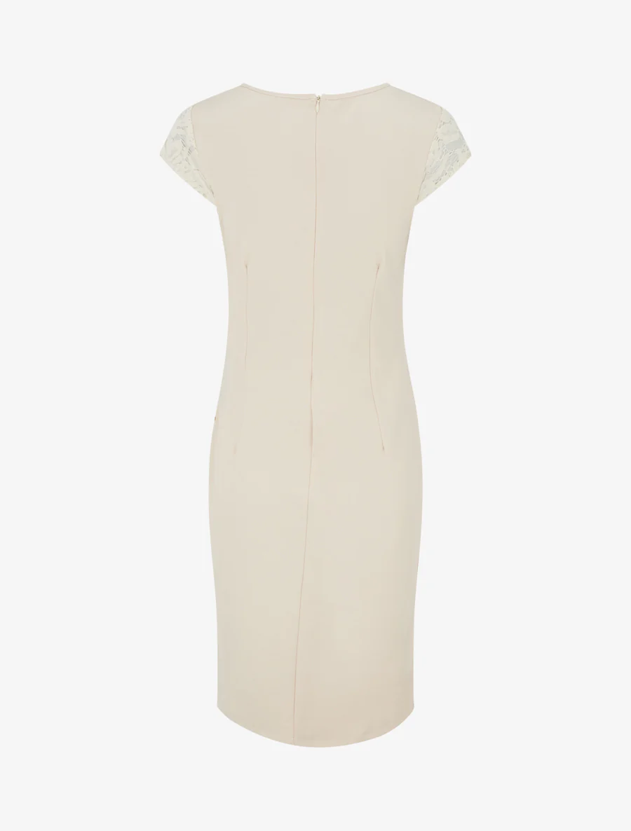 Nauwsluitende jurk met kant en draperie - Beige - Image 2
