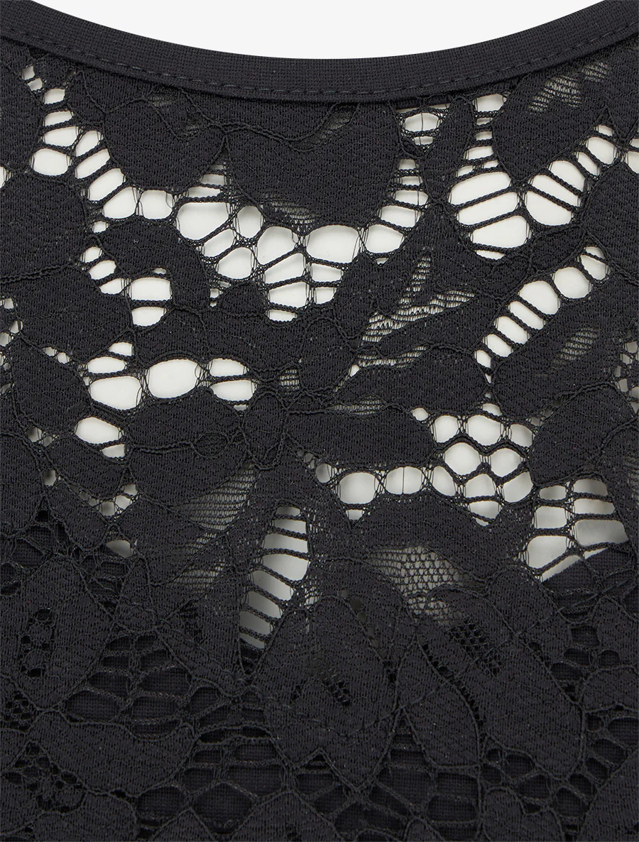Nauwsluitende jurk met kant en draperie - Zwart - Image 3