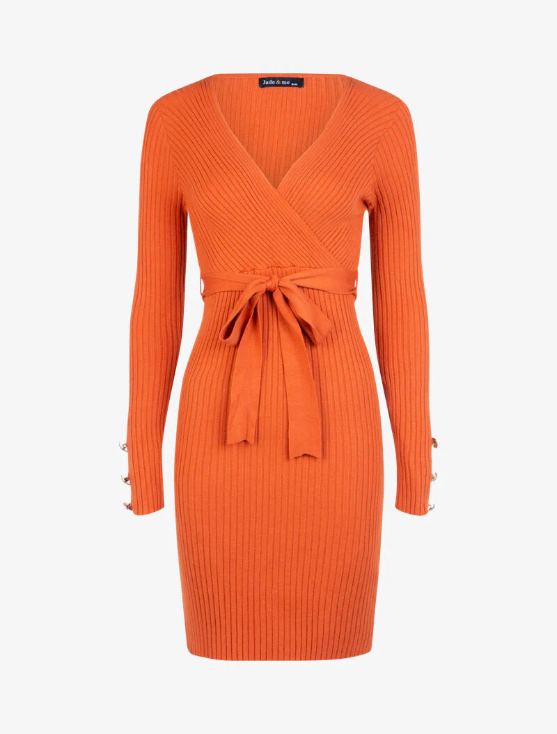 Nauwsluitende jurk met riem - oranje