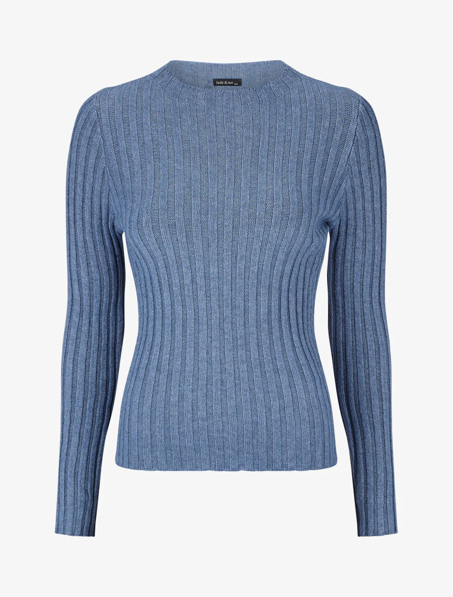 Nauwsluitende ribtrui met opstaande kraag - blauw
