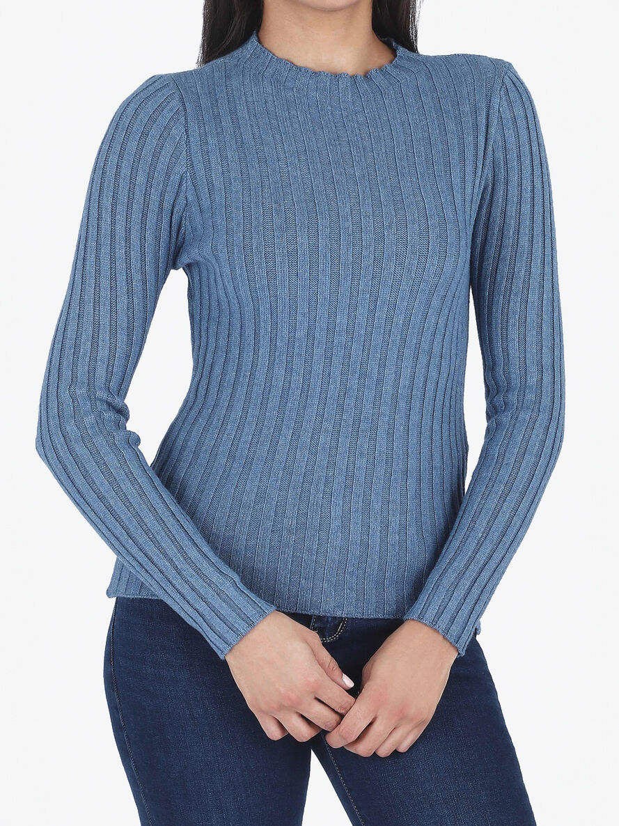 Nauwsluitende ribtrui met opstaande kraag - blauw - Image 4