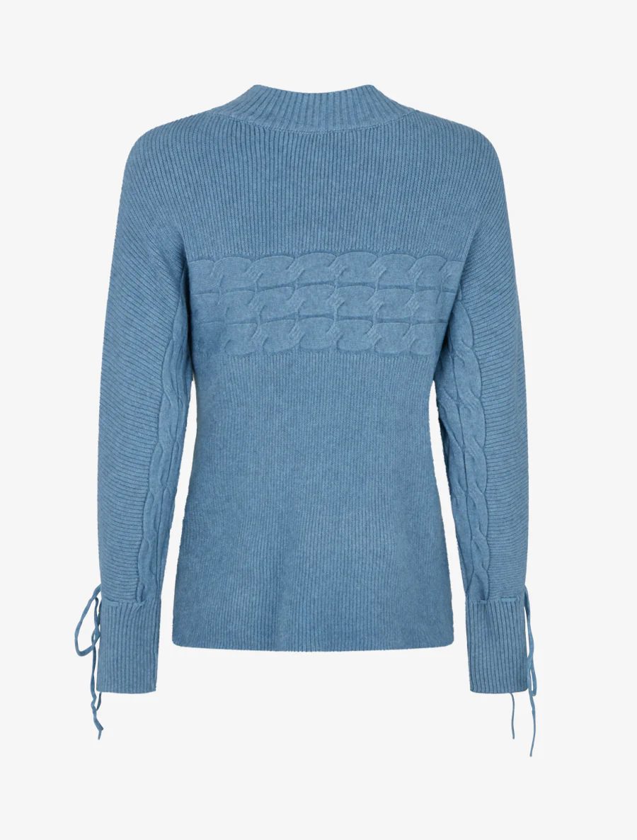 Nauwsluitende trui met opstaande kraag en strikjes aan de mouwen. - Blauw - Image 2
