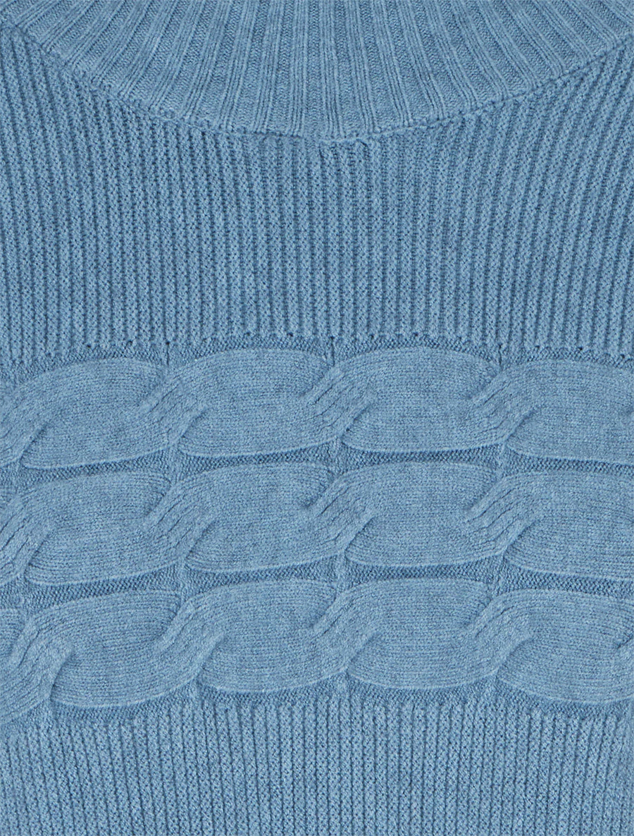 Nauwsluitende trui met opstaande kraag en strikjes aan de mouwen. - Blauw - Image 3