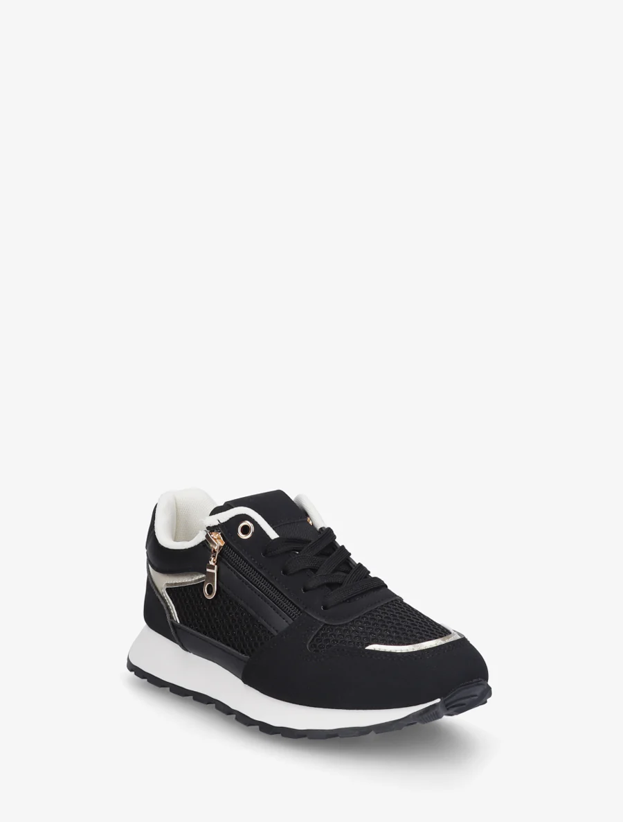 Nep leren sneakers en iriserende stof met ritssluiting - Zwart - Image 2