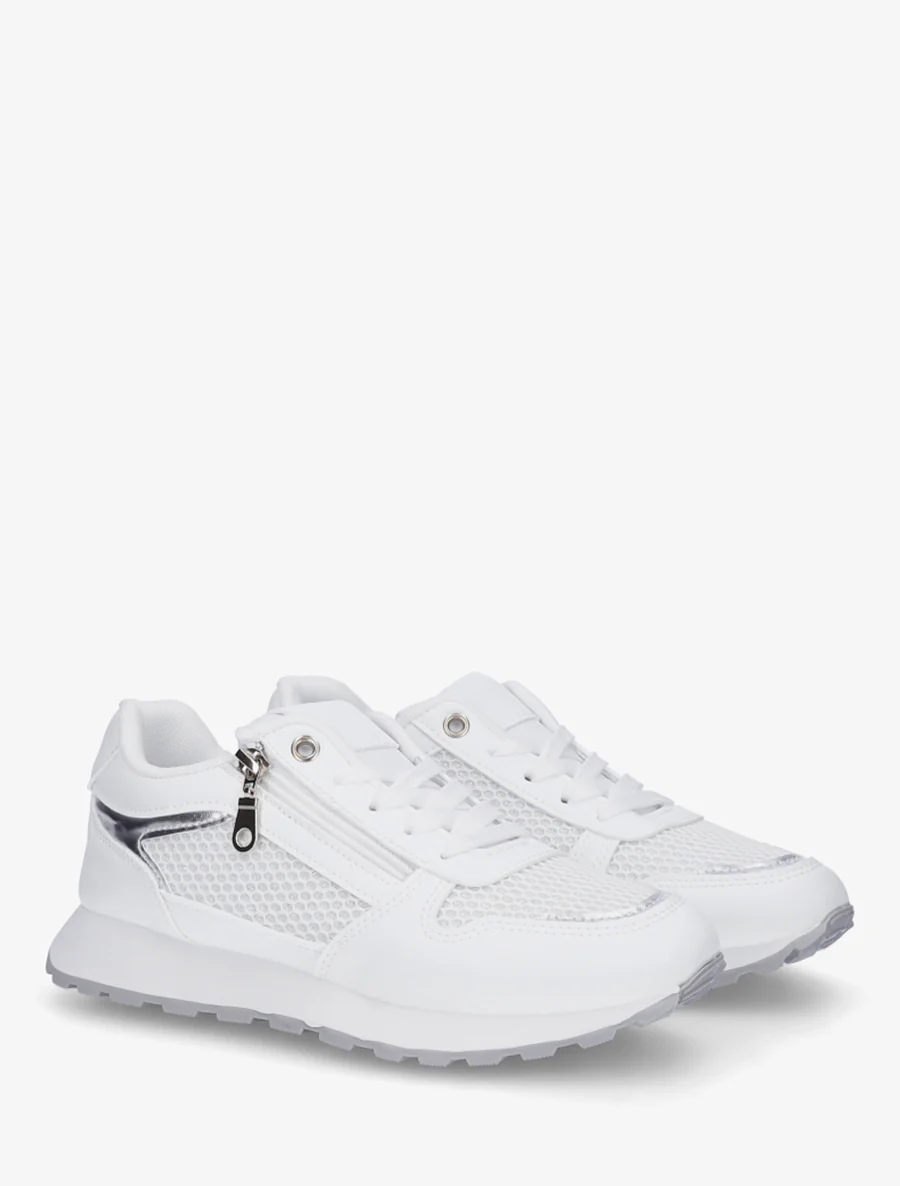 Nep leren sneakers en iriserende stof met ritssluiting - Wit - Image 4