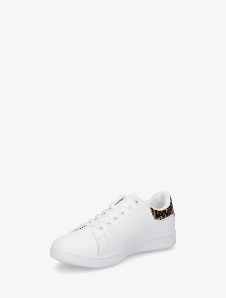 Nep leren sneakers met luipaardaccent - Beige - Image 3