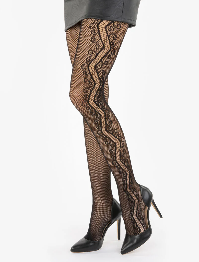 Netpanty's met opengewerkte grafische prints - zwart