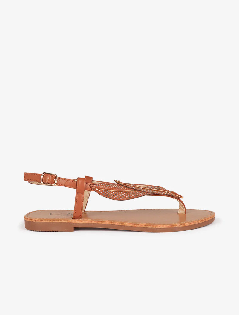 Dubbele blad strass sandalen - camel - Image 2
