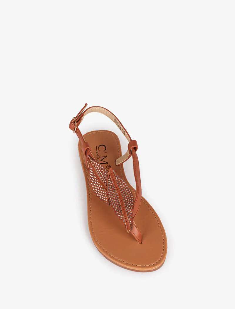Dubbele blad strass sandalen - camel - Image 3