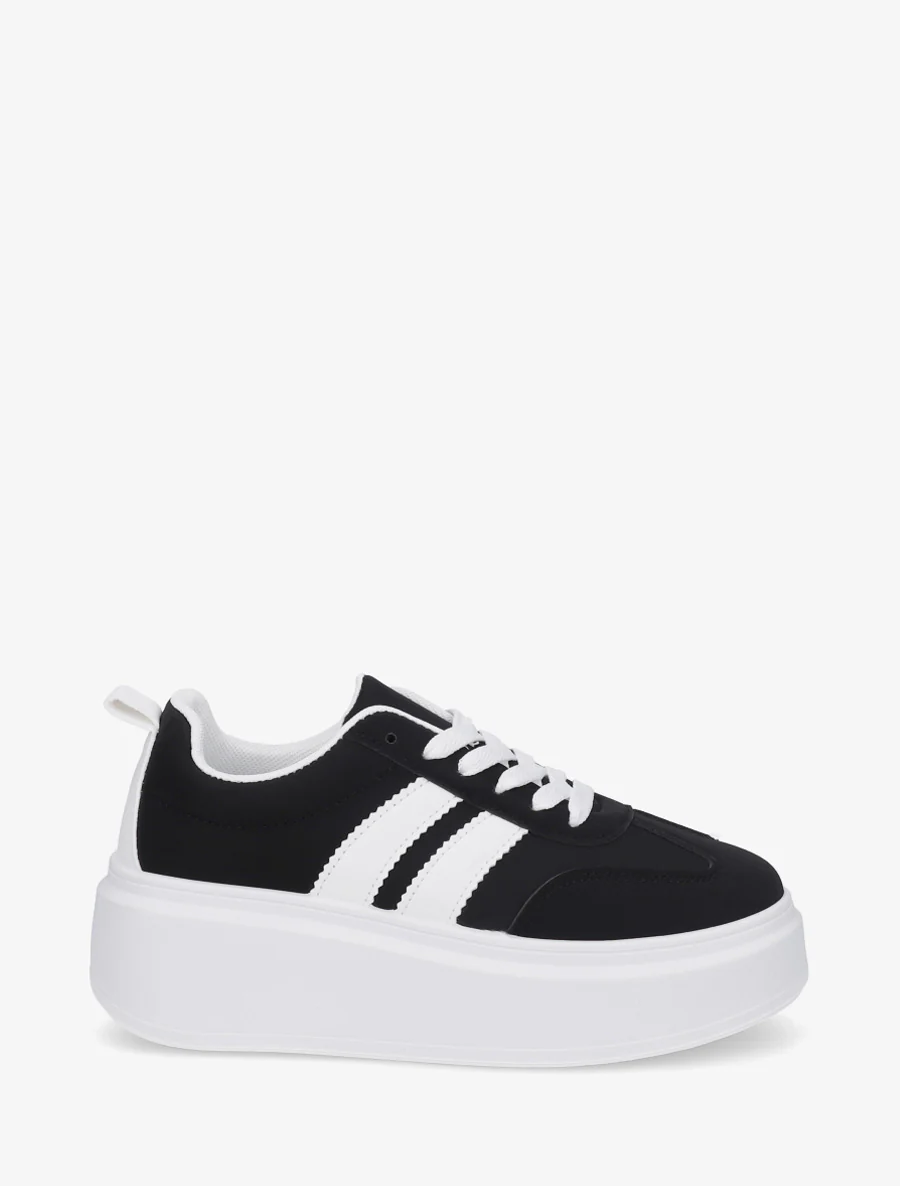 Nubuck-effect sneakers met strepen - Zwart