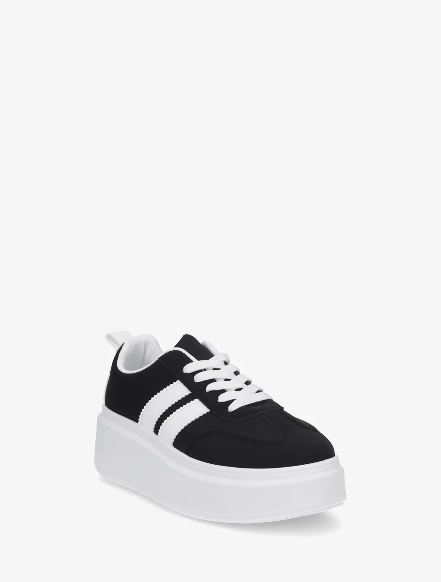 Nubuck-effect sneakers met strepen - Zwart - Image 2