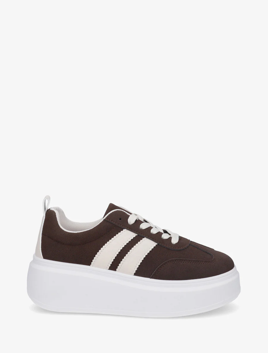 Nubuck-effect sneakers met strepen - Bruin