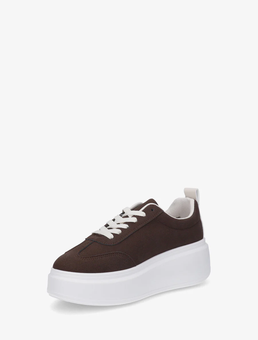 Nubuck-effect sneakers met strepen - Bruin - Image 3