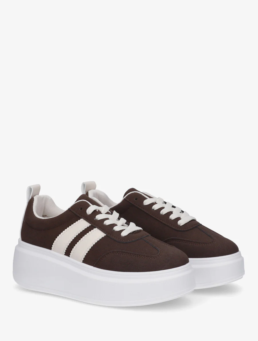 Nubuck-effect sneakers met strepen - Bruin - Image 4