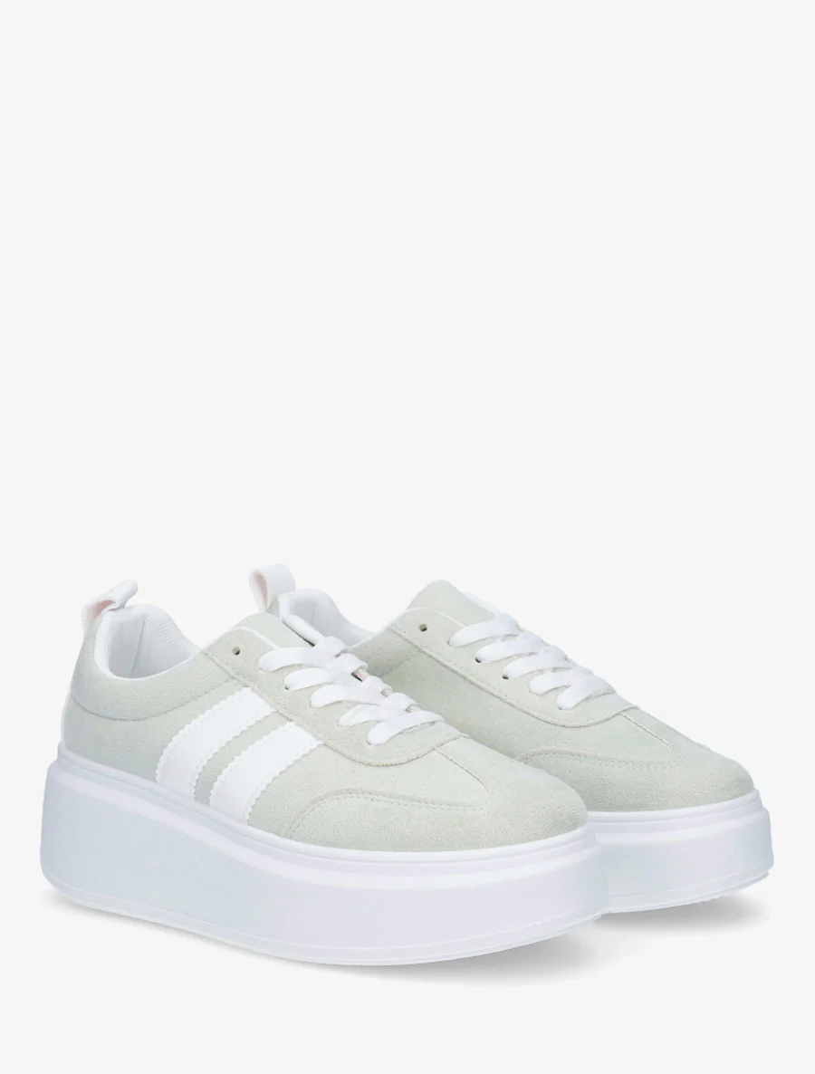 Nubuck-effect sneakers met strepen - Lichtgroen - Image 4