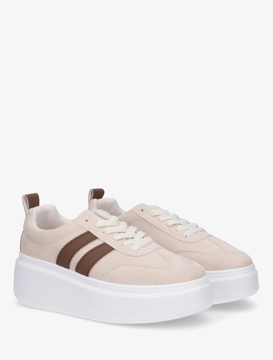 Nubuck-effect sneakers met strepen - Beige - Image 4