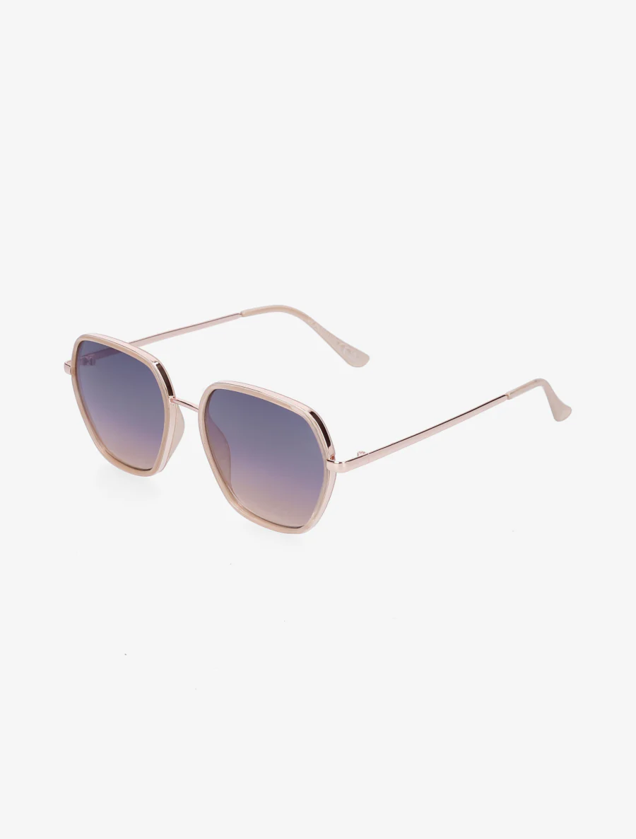 Octogonale zonnebril met metalen poten - Blauw/champagne