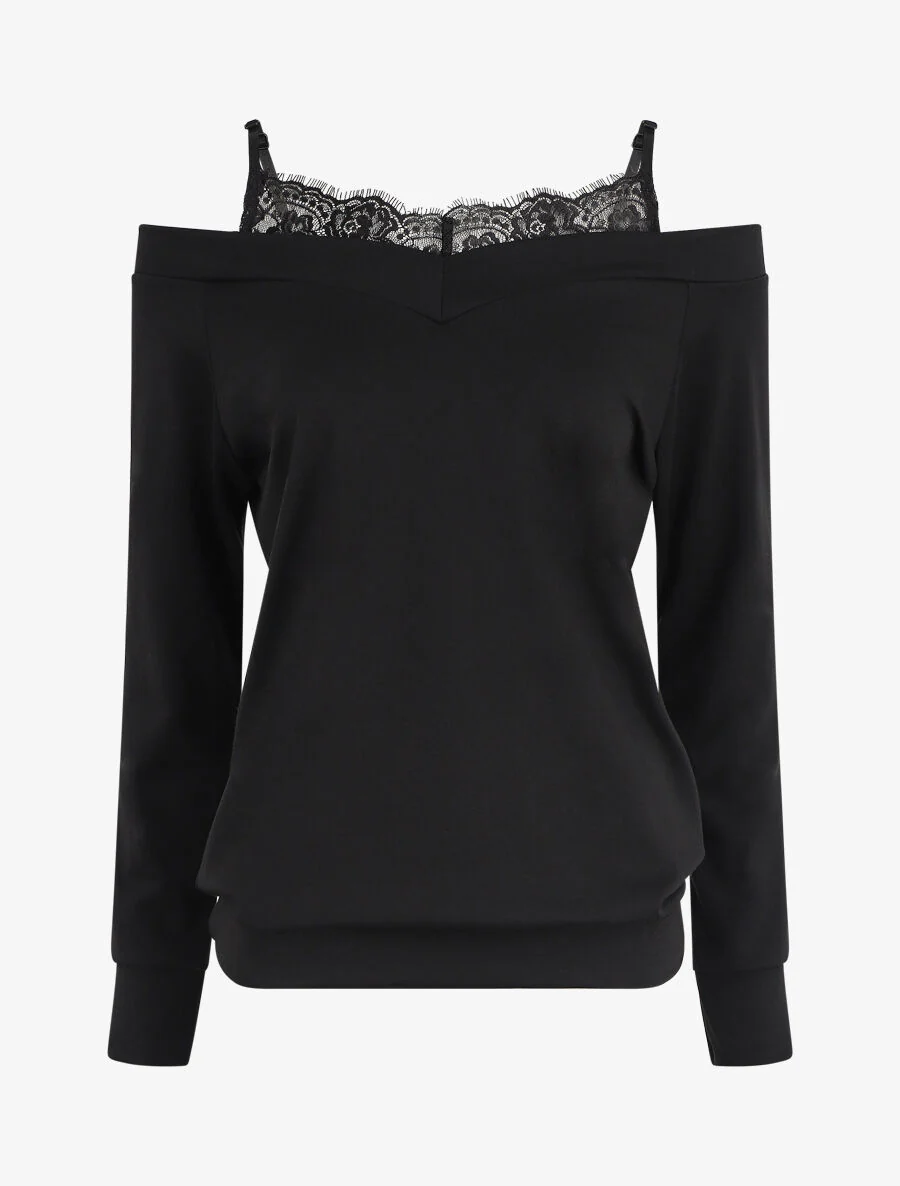 Off-shoulder top met trompe-l'oeil - zwart