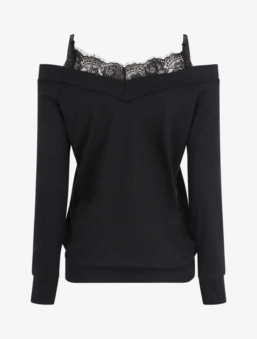 Off-shoulder top met trompe-l'oeil - zwart - Image 2