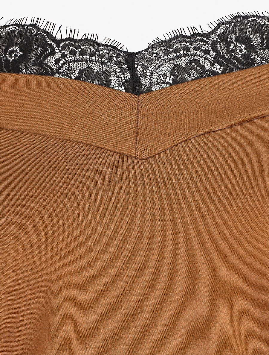 Off-shoulder top met trompe-l'oeil - Kameel - Image 3