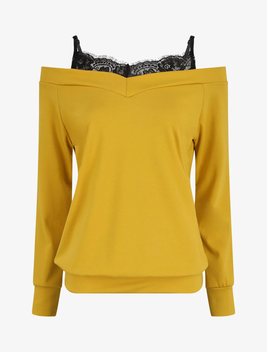 Off-shoulder top met trompe-l'oeil - Geel