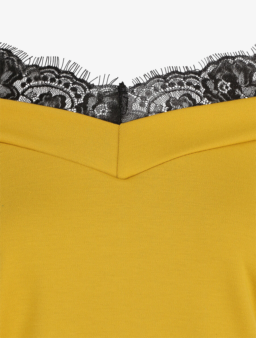 Off-shoulder top met trompe-l'oeil - Geel - Image 3