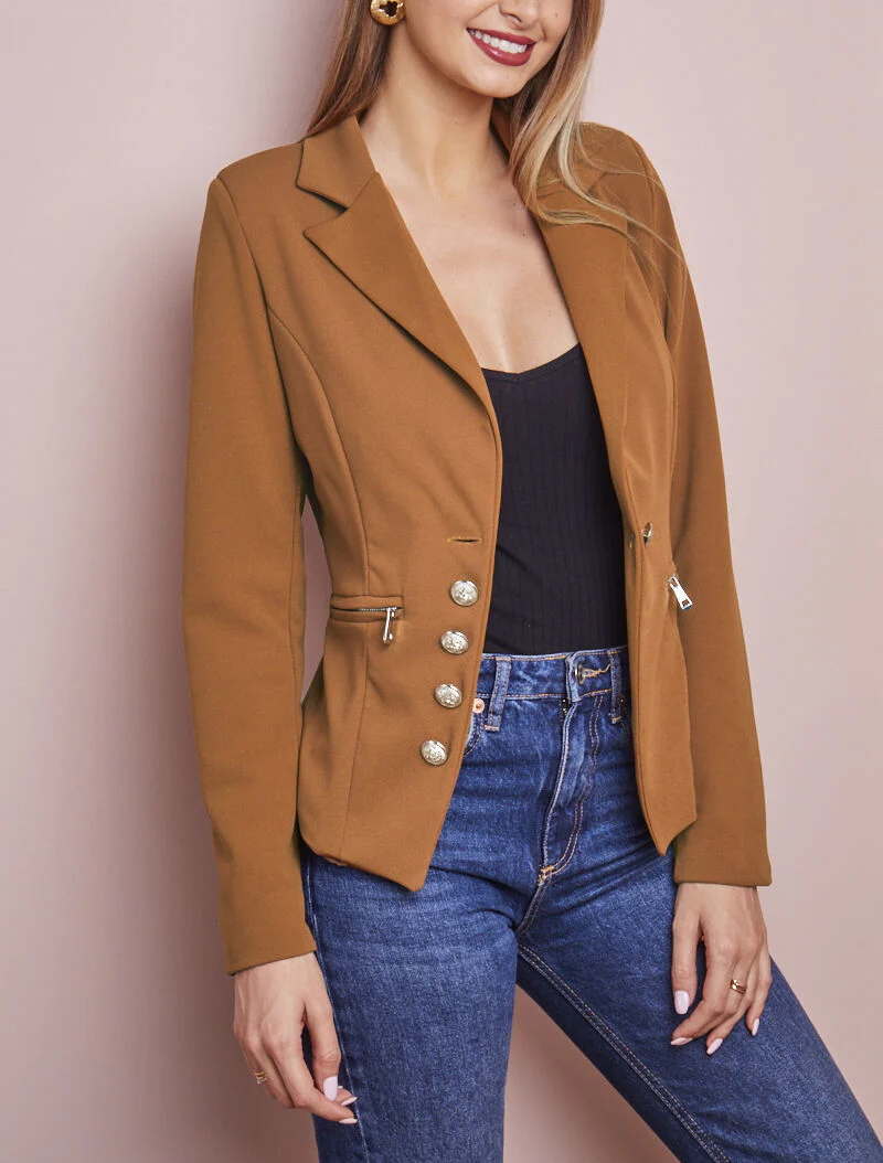 Officiersblazer met decoratieve knopen - Camel