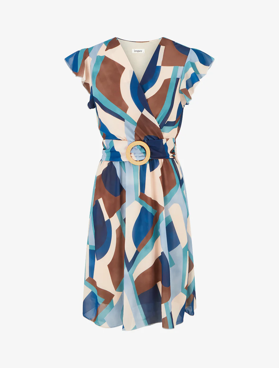 Omslagjurk met retroprint - Marine