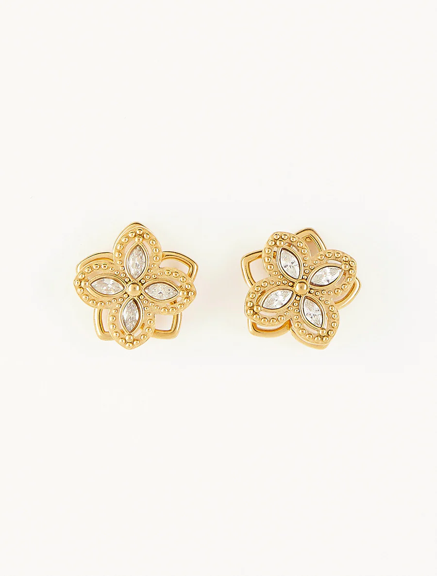 Oorbellen met bloemen versierd met zirkonia's - Goud - Image 2