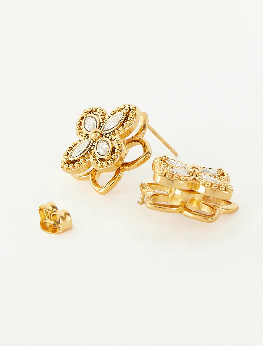 Oorbellen met bloemen versierd met zirkonia's - Goud - Image 3