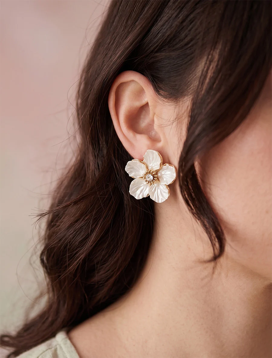 Oorbellen met bloemen versierd met zirkonia's - Goud/wit