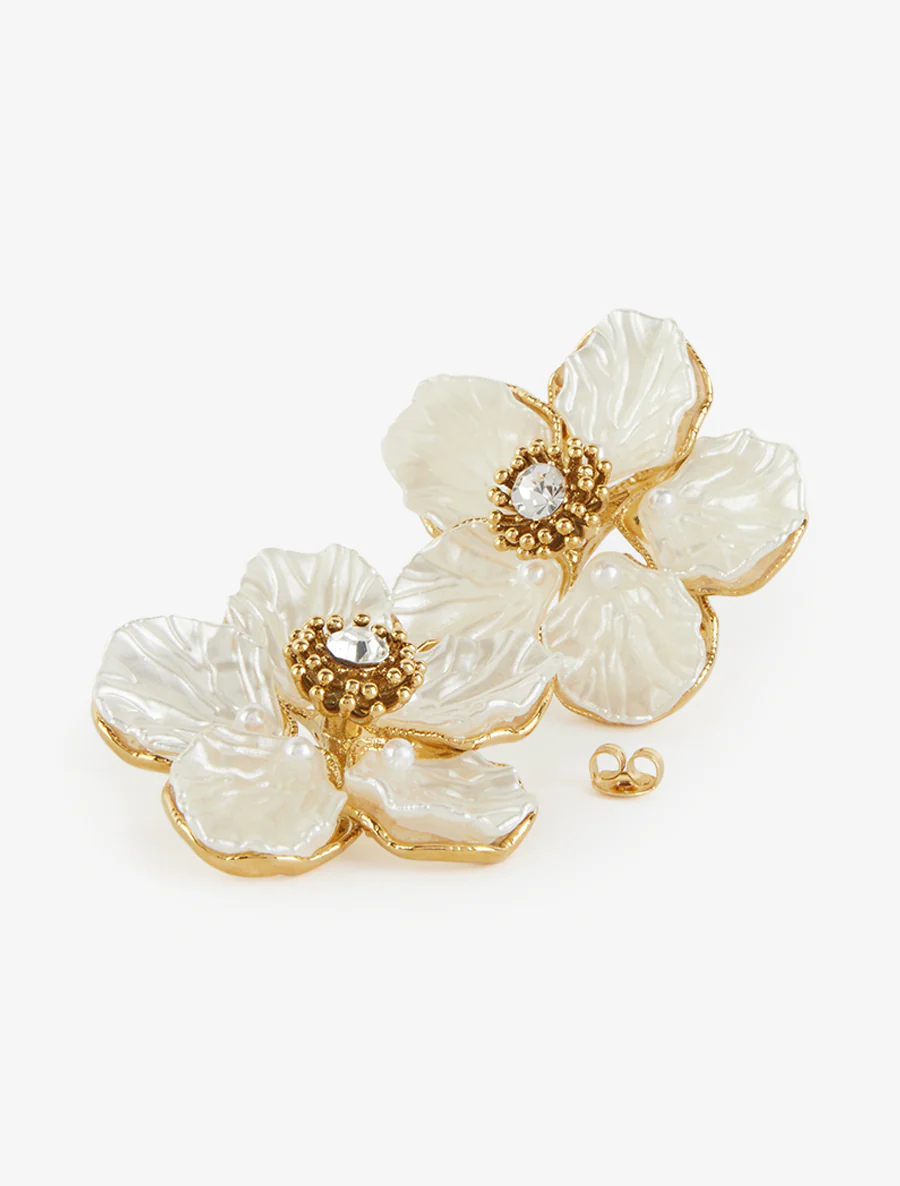 Oorbellen met bloemen versierd met zirkonia's - Goud/wit - Image 3