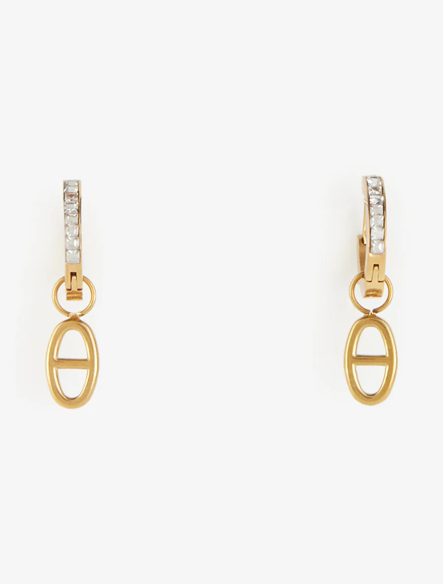 Oorbellen met een hanger in ankerkettingstijl - Goud - Image 2