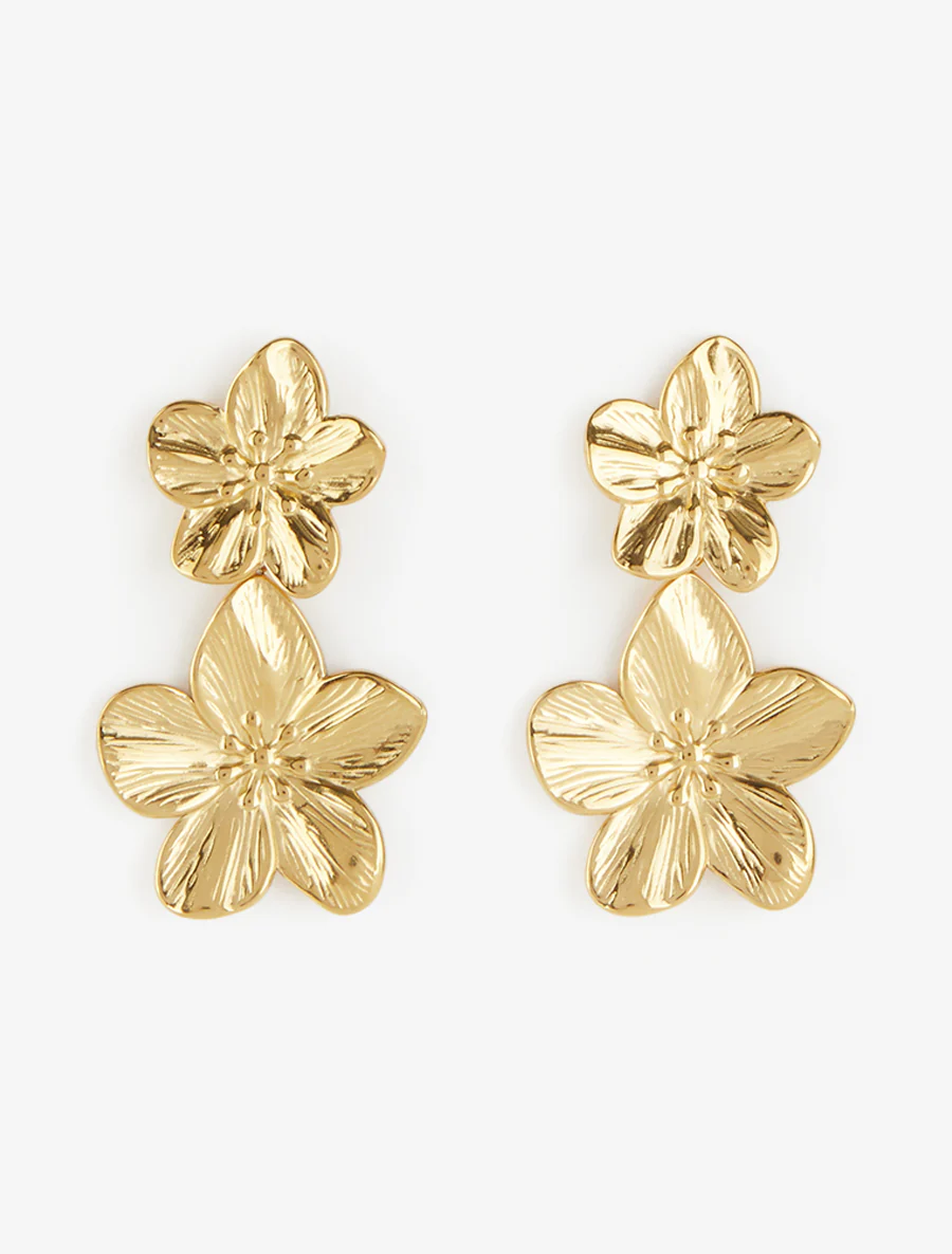 Oorbellen met hangend bloemenmotief - Goud - Image 2
