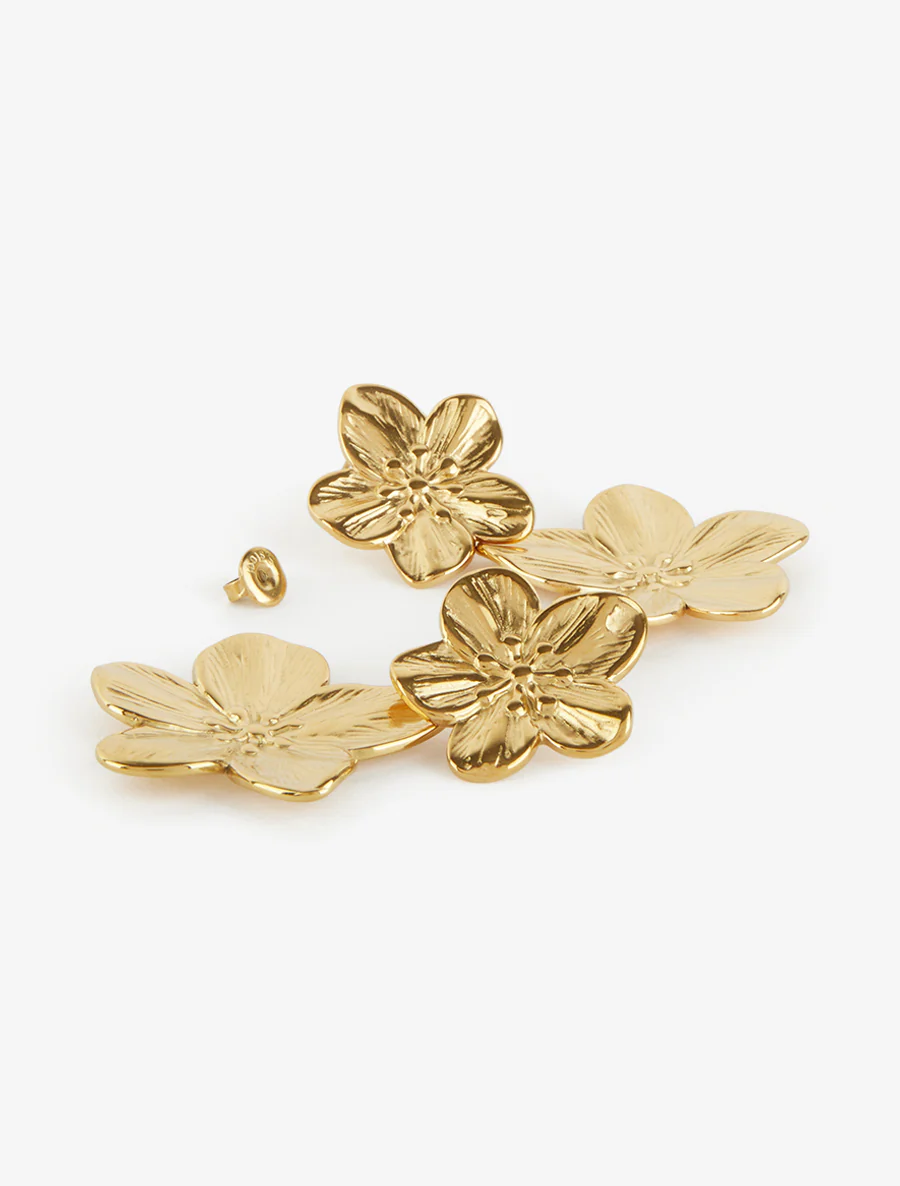 Oorbellen met hangend bloemenmotief - Goud - Image 3