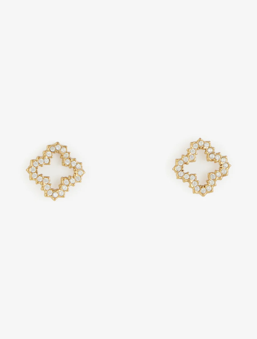 Oorbellen met klavermotief en strass-steentjes - Goud - Image 2
