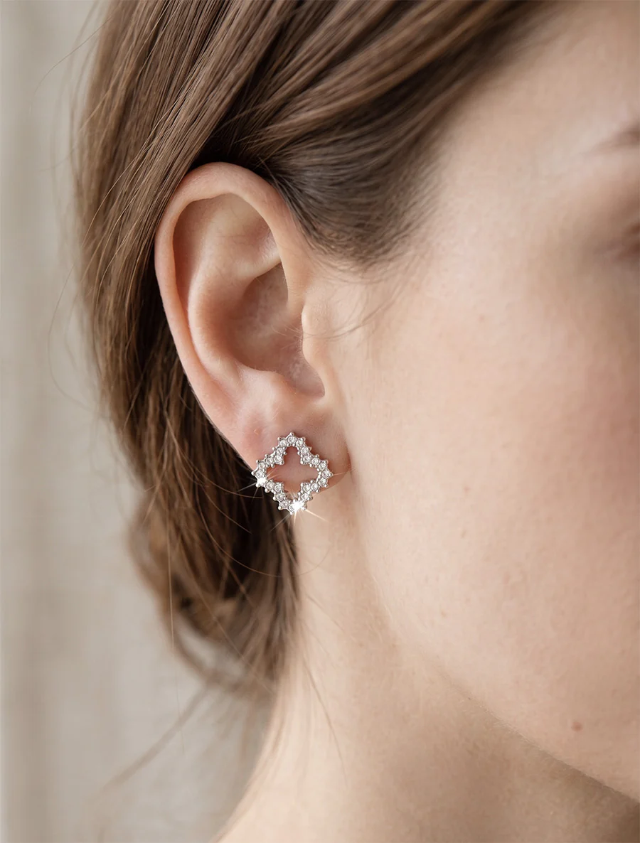 Oorbellen met klavermotief en strass-steentjes - Geld